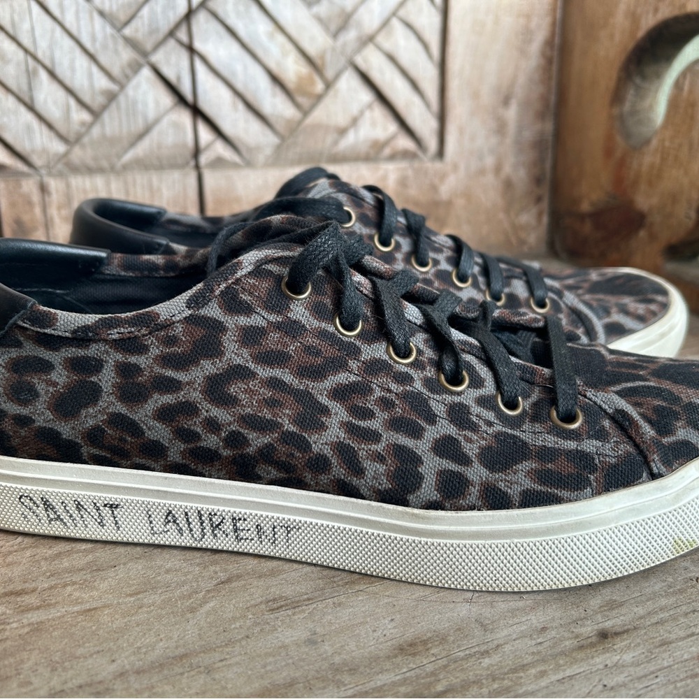 Saint Laurent Leopard Print Blue Black Brown Sneakers 39.5 (fit 8.5) - Picture 10 of 12
